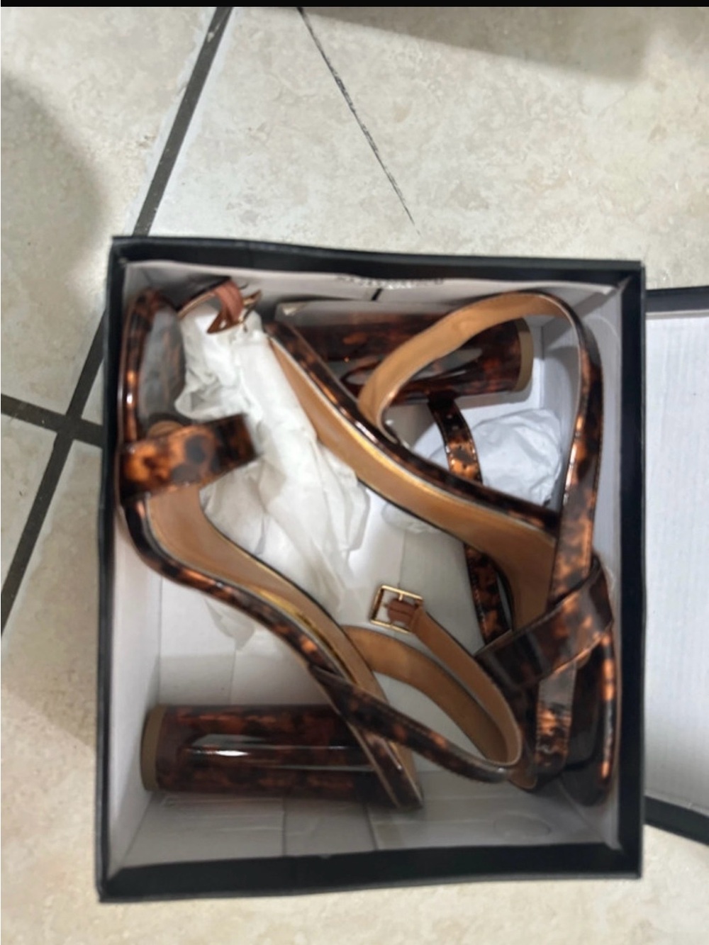 Women's Brown Tortoiseshell Block Heel Sandals